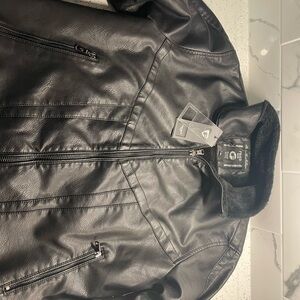 Men's Black Faux Leather Bomber Jacket